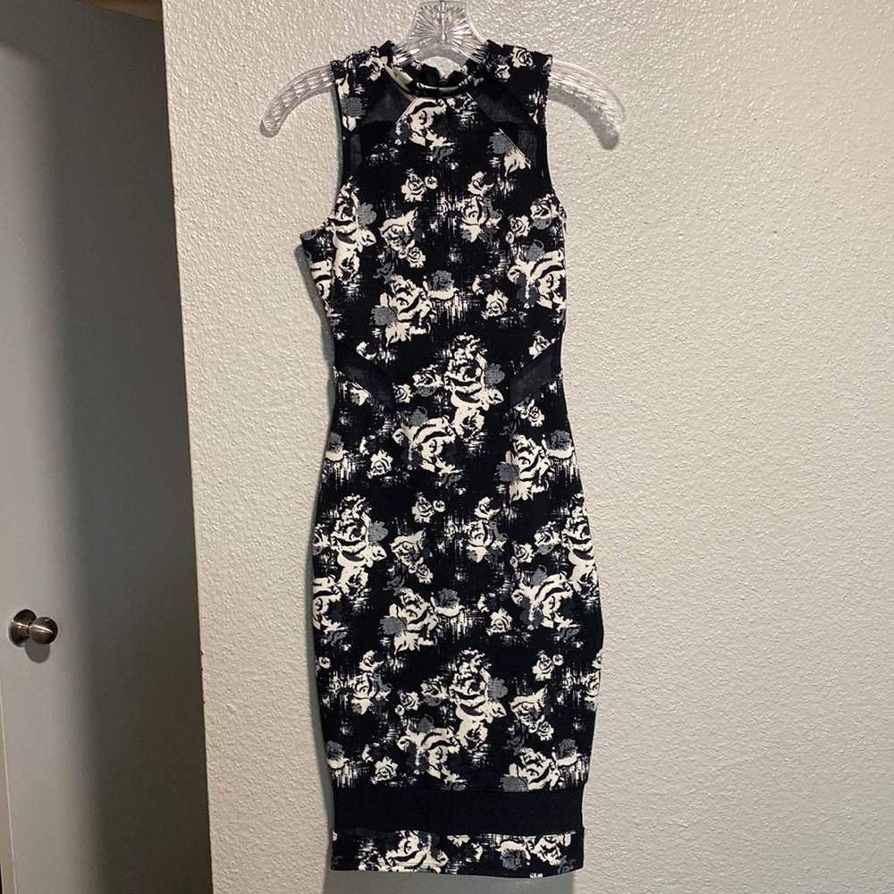 Black and white dress with roses and mesh detail!
